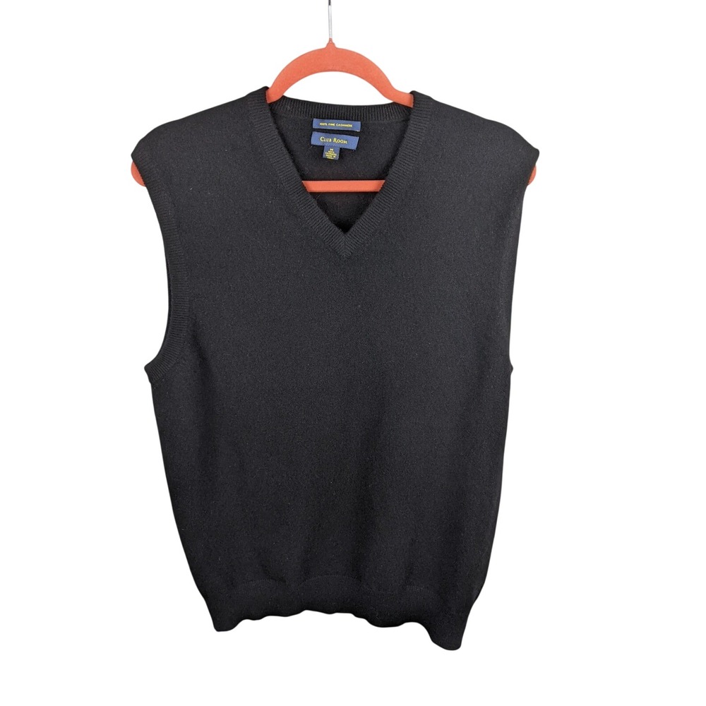 Club Room Mens Black 100% Fine Cashmere V Neck Sleeveless Sweater Vest Size M